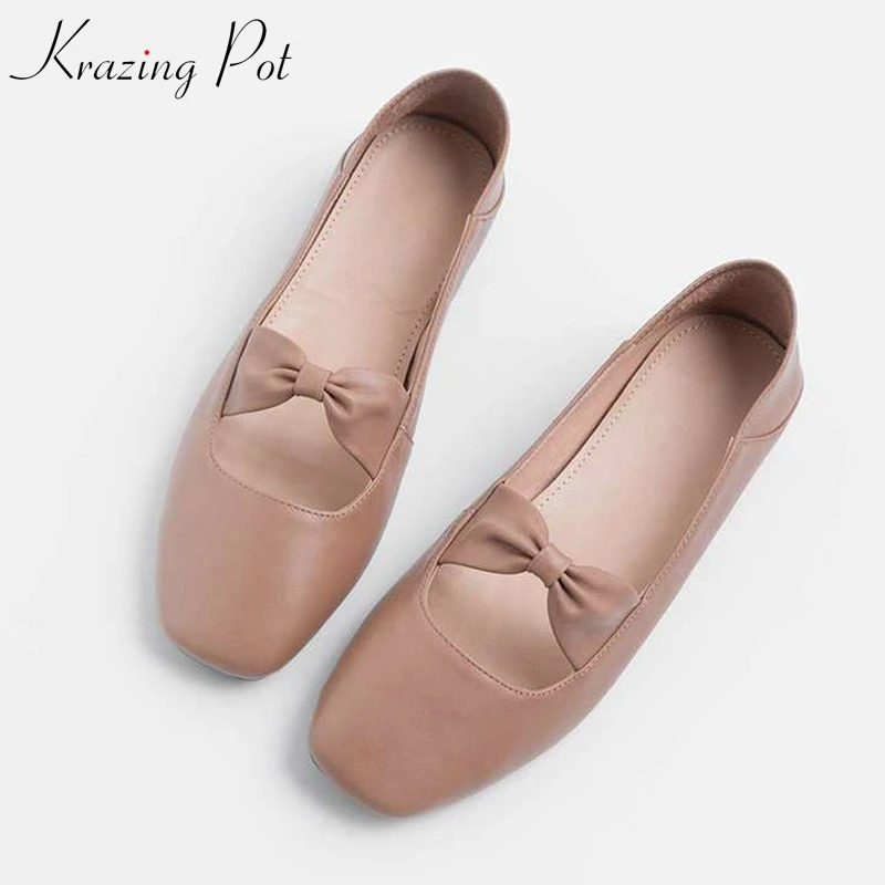 

Krazing Pot full grain leather bowtie decoration elegant brand casual shallow sweety young girls ballet dancer flats shoes L10
