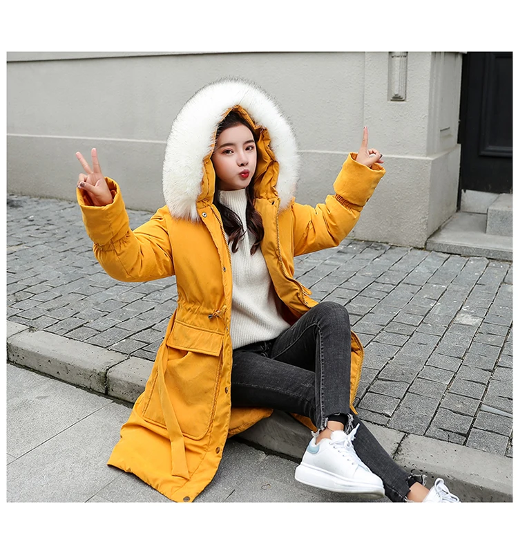 Зимняя одежда длинная парка женский корейский большой меховой воротник вниз хлопок куртки женские зимние пальто с капюшоном верхняя одежда XA46
