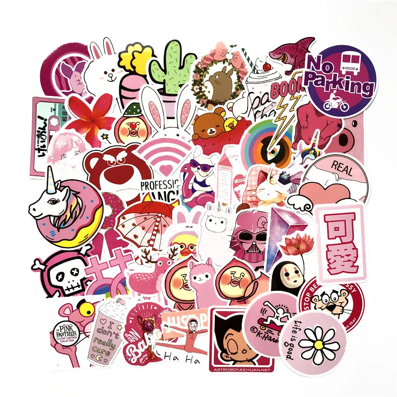 50pcs/1lot Pink Girl Funny Laptop Stickers Waterproof Luggage Phone ...
