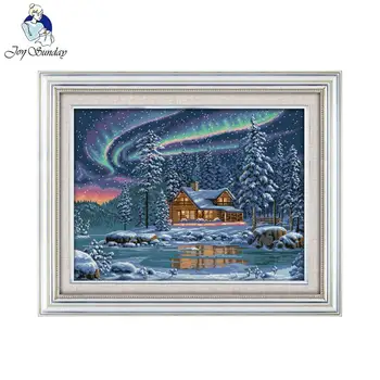 

Joy Sunday Scenic Style The Aurora Borealis Paintings Design Detailed Cross Stitch Patterns for 14CT or 11CT Print Canvas