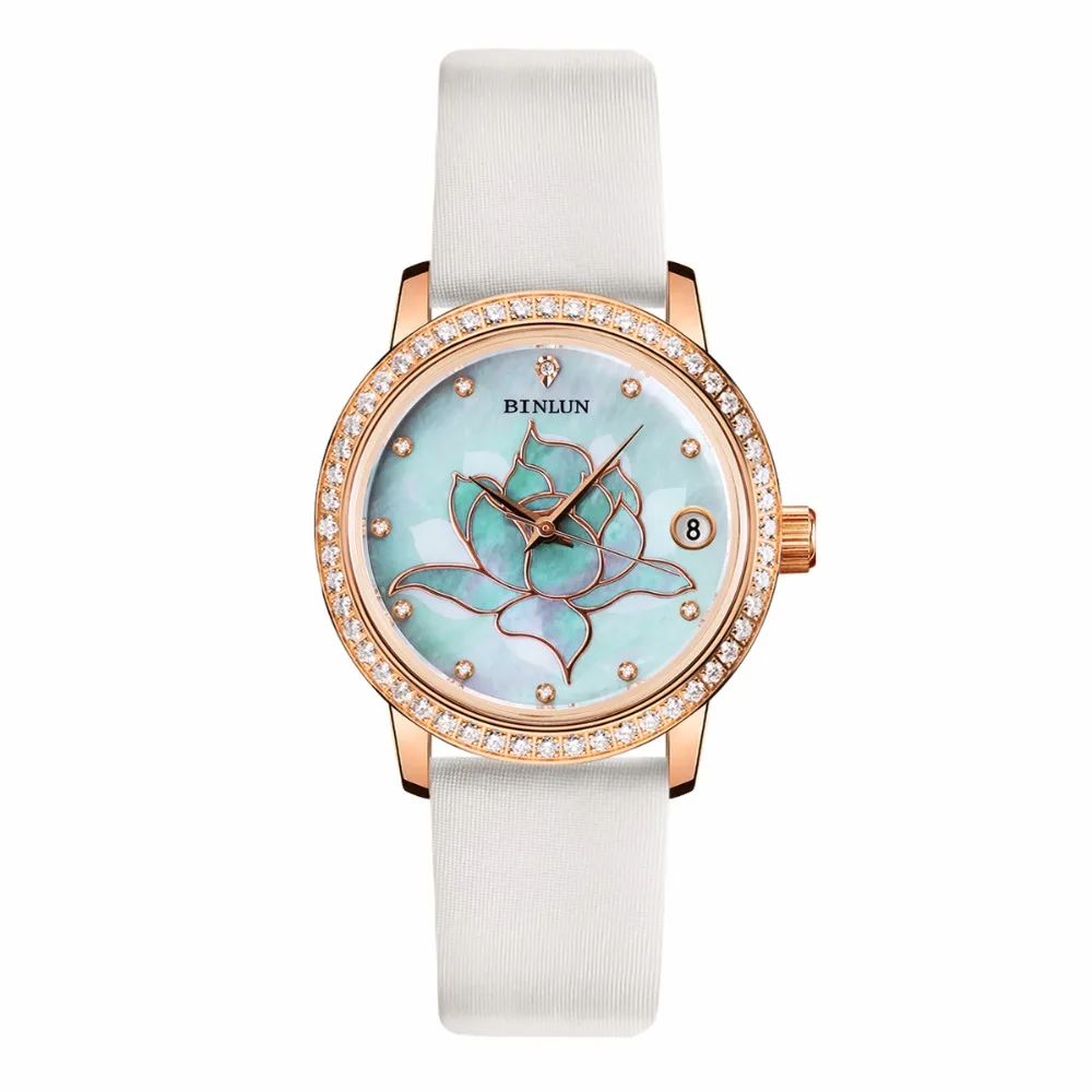 BINLUN Rose Gold Ladies Automatic Mechanical font b Watch b font Waterproof Diamonds Luxury Wrist font