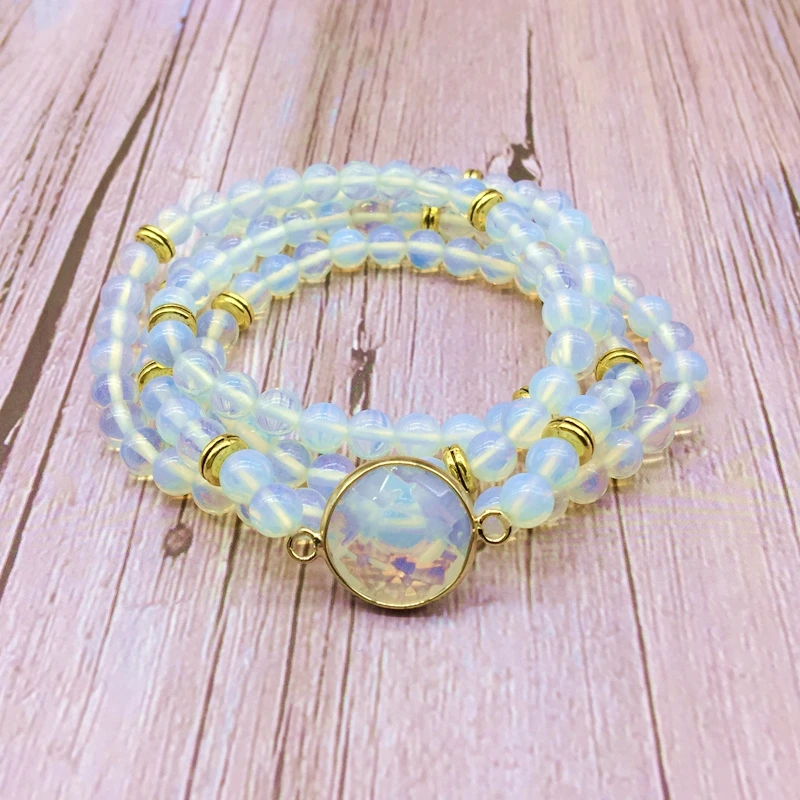 stone bead bracelet white opal 6 mm round