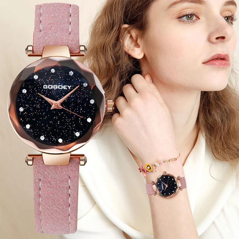 Для женщин часы модные кожаные часы Бренд GoGoey Для женщин часы для Для женщин Личность Романтический Звездное небо женские часы