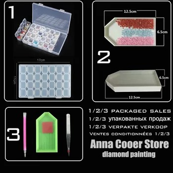 

3 Kit Components Clear Plastic 28-slot Plastic Storage Box Diamond Embroidery Bead Storage Tool Drill Pen Drill Plate--LH118