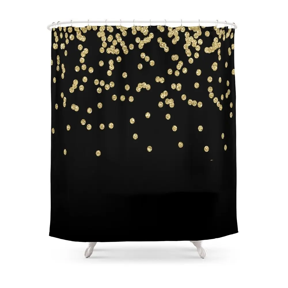 

Sparkling Gold Glitter Confetti On Black Luxury Design Shower Curtain Polyester Fabric Bathroom Home Waterproof Shower Curtains