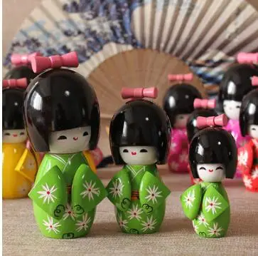 3 шт. новые милые японские розовые и красные деревянные куклы Kokeshi ручной работы для девочек 12 см 10 см 8 см - Цвет: Синий