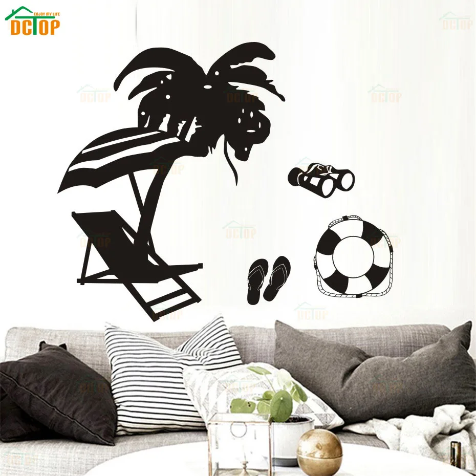 Palm Trees Silhouettes Beach Summer Wall Decal Removable Vinyl Art Wall Sticker  For Living Room Sofa Background Decoration (3)