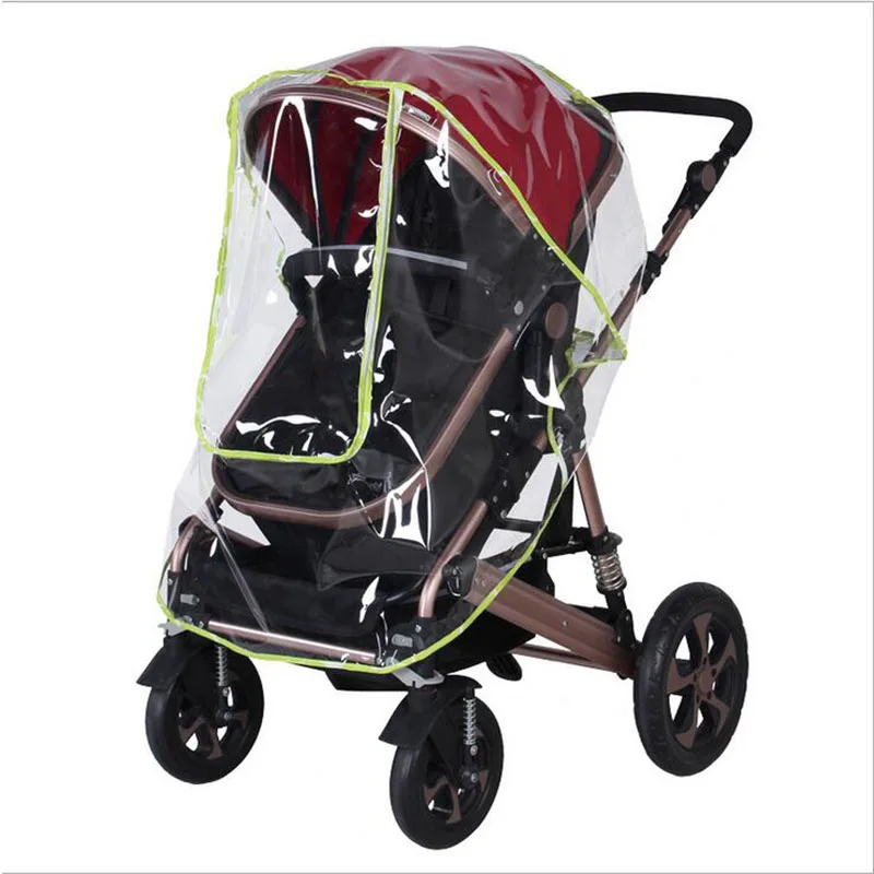 Универсальная детская коляска дождевик для новорожденных детей водонепроницаемый ветровое стекло грязезащитная прокладка с окнами коляски, прогулочные коляски плащ - Цвет: Green edge