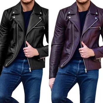 

NIBESSER 3XL Plus Size Slim Fit Men's Moto Biker Jacket Leather Coat Bomber Jacket Mens Winter Turn Down Collar Zipper Outerwear