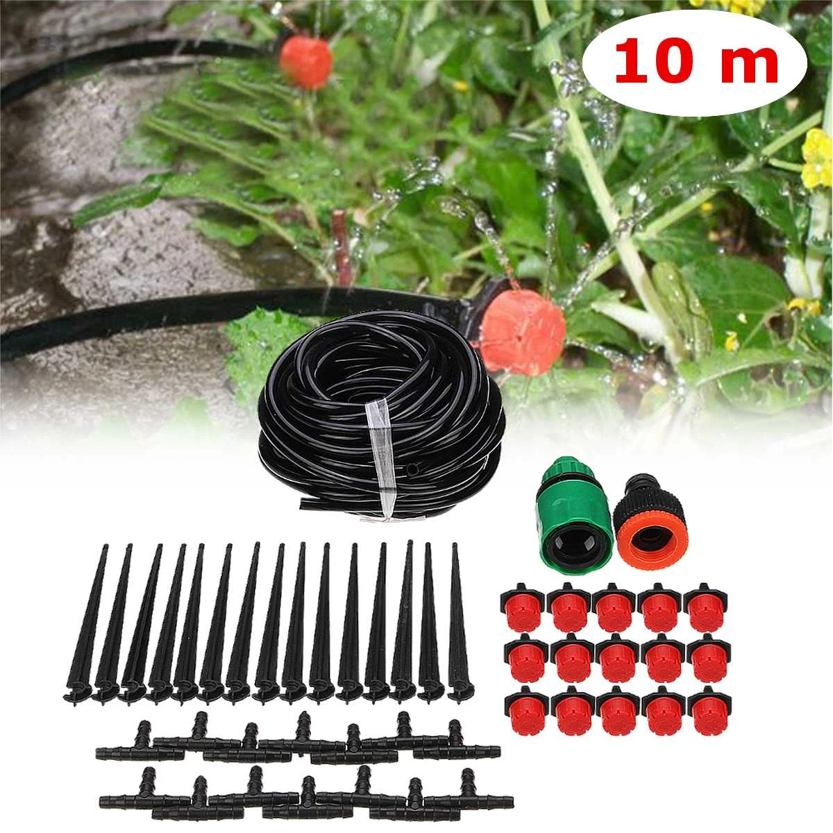 

48pcs/set Garden Watering Irrigation System Watering Kit with PVC Hose 10m Misting Sprinkler Dripper Tee Adaptor