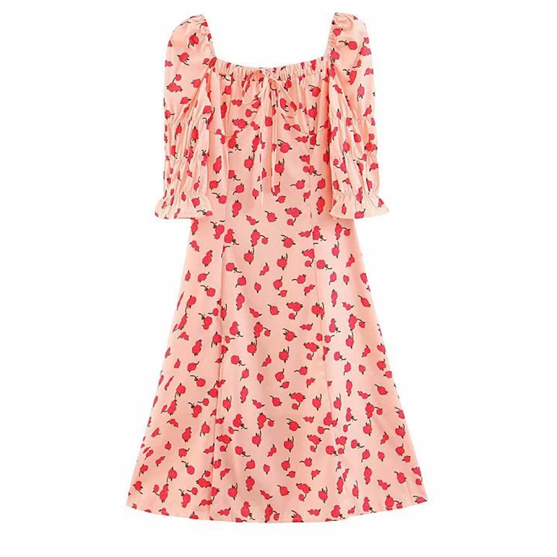Women's Clothing Dress 2019 Seaside Vacation Casual Vintage Rose Print Dress Ms Summer Street Sexy Slim Fit Temperament Clothing