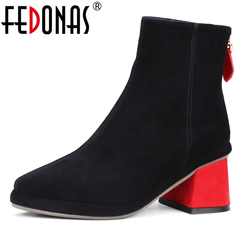 

FEDONAS New Women Basic Ankle Boots Autumn Winter High Heels Ladies Shoes Woman Brand Elegant Genuine Leather Office Pumps