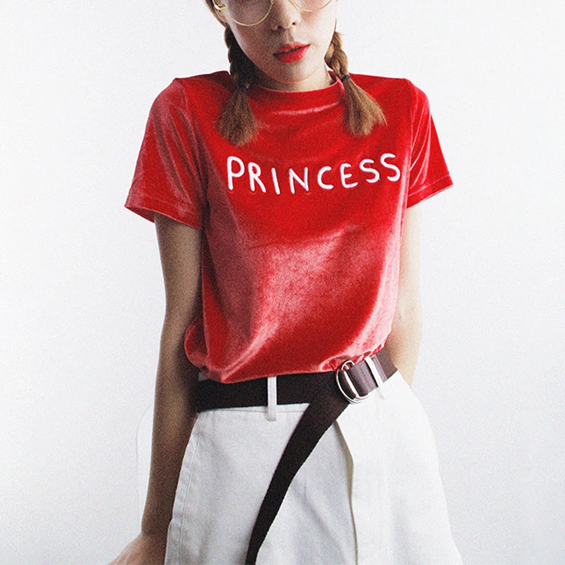 Женская бархатная футболка с коротким рукавом вышивкой в виде букв|fashion tumblr|tumblr