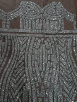 

yaking-411 glued glitter print african mesh tulle lace 5yards for evening dress