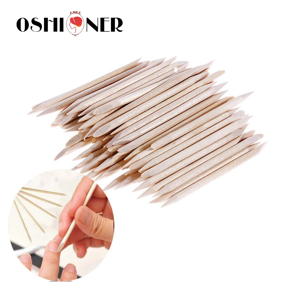 

100Pcs Double Sided Wood Stick Cuticle Pusher Remover Pedicure Manicure Tool