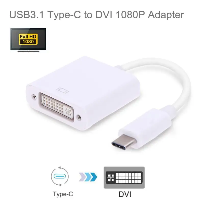 USB C Type 3 1 папа к DVI 1080P Портативный Расширенный адаптер питания преобразователь