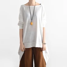 Корейский стиль нерегулярные одноцветные Футболки с длинным рукавом Для женщин новые летние Повседневное белый хлопок Vogue топы, футболки Femme плюс СИЗ Топы