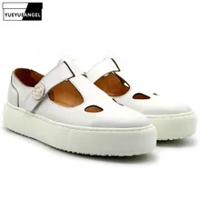 Новинка года; летние сандалии на толстой платформе; мужские удобные сандалии из натуральной кожи с вырезами; повседневная мужская обувь; большие размеры