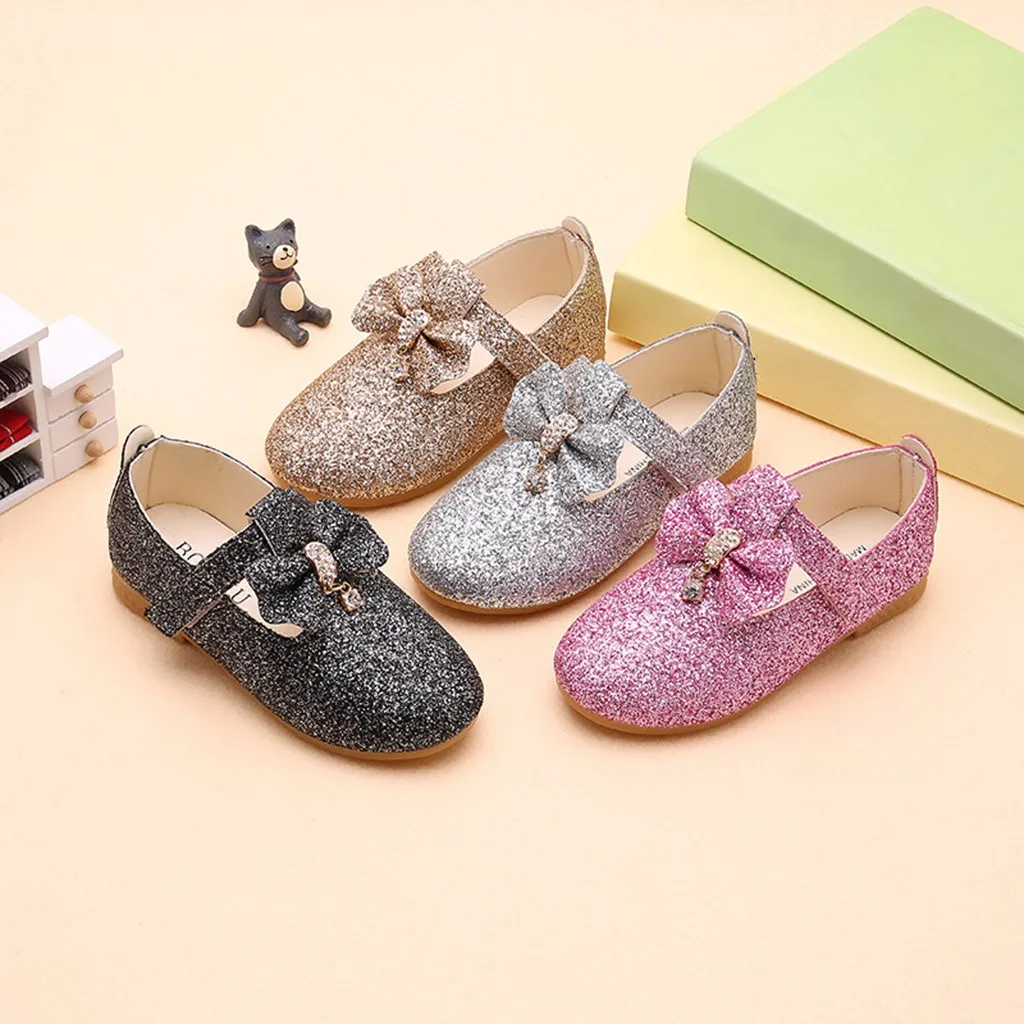 

Infant Kids Baby Girls Pendant Bowknot Crystal Bling Sequins Single Princess Shoes Summer 0-1-3 Year Anti-slip Soft Shoes