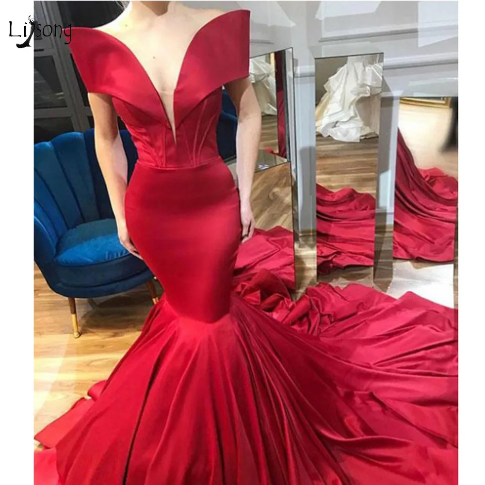 Великолепное Красное длинное платье для выпускного вечера, длинное платье-Русалка на выпускной, вечернее платье с открытыми плечами, Платье De Soiree