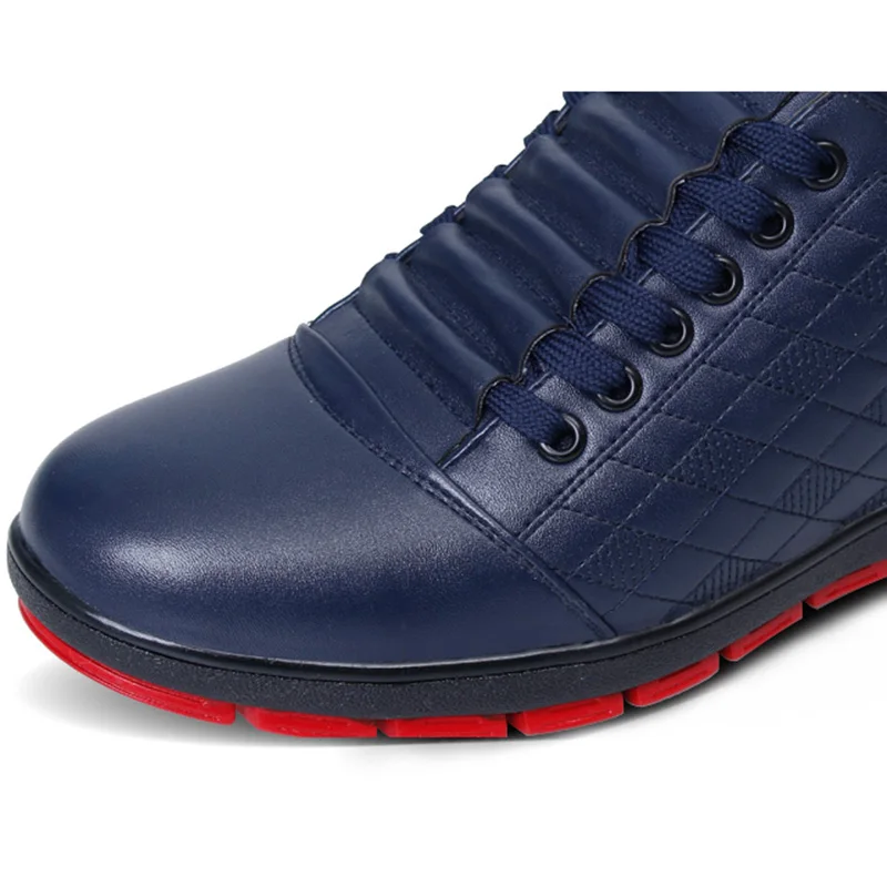 Genuine Leather Winter Men Boots Lace-up Plush Fur Snow Boots for Men Flat Shoes Blue Leather Male Z500 35