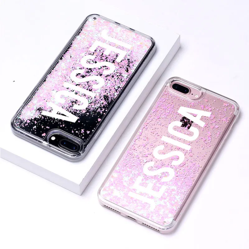 Индивидуальный жидкий Блестящий Серебряный Мягкий бампер чехол для телефона iPhone 11 Pro 6S XS XR Max 7 7Plus 8 8Plus X - Цвет: Font 1-Pink Glitter