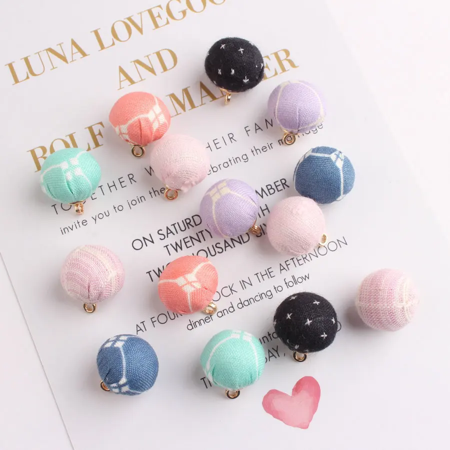 

10pcs/lot 14mm Colorful weave cloth Covered Round Ball Beads Charms Pendant For DIY Earrings Necklace Bracelet Jewelry Making