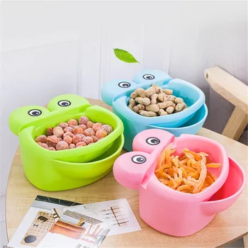 

Plastic Double Layer Dry Fruit Storage Box Frog Shape Lazy Candy Snacks Seeds Container Plate Dish Organizer With Garbage Holder