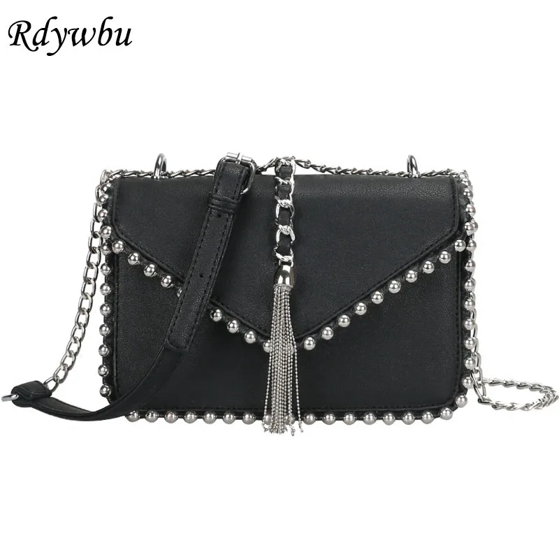 Rdywbu Pearl Chain Shoulder Bag With Tassels Women&#39;s Designer New Fashion PU Leather Crossbody ...