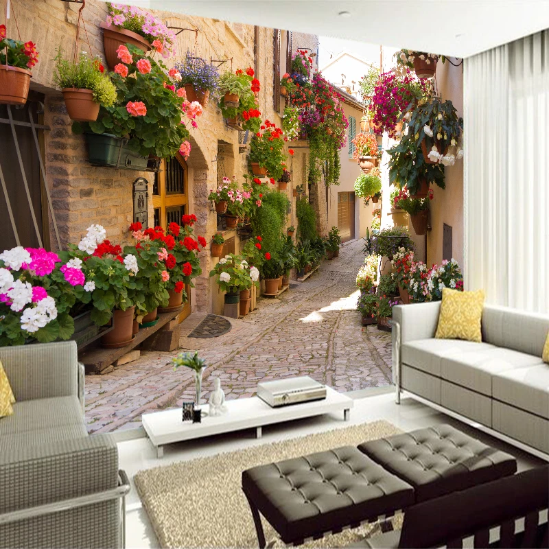 Европейские уличные пейзажи на заказ Настенные обои цветок полностью настенные фрески печатные домашний декор фото обои 3D визуальный эффект
