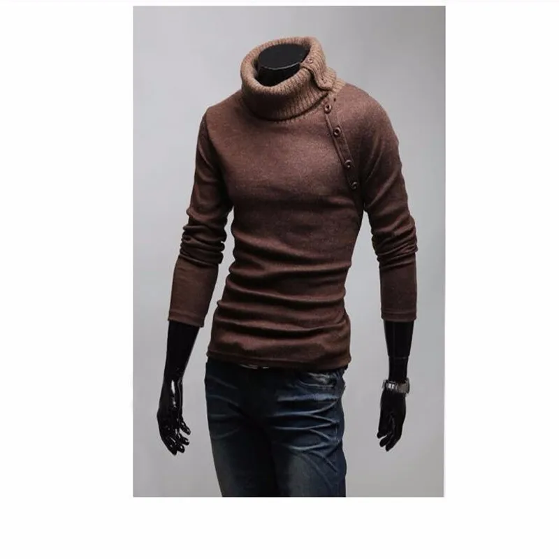 Свитер с высоким воротом, стильный приталенный вязаный Однотонный мужской свитер с длинным рукавом, мужские свитера, пуловер, размер XXL - Цвет: orange