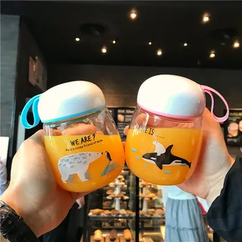 

Fashion Cartoon Beer Patter Glass Water Bottle Cute Belly Shape Children Bottle Portable Non-slip Drink Bottle 320ml