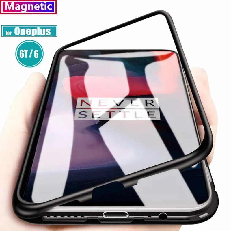 

Magnetic Adsorption Phone Case for OnePlus 6T One Plus 6T Tempered Glass Back Cover Metal Cases For Oneplus 6 One Plus 5T