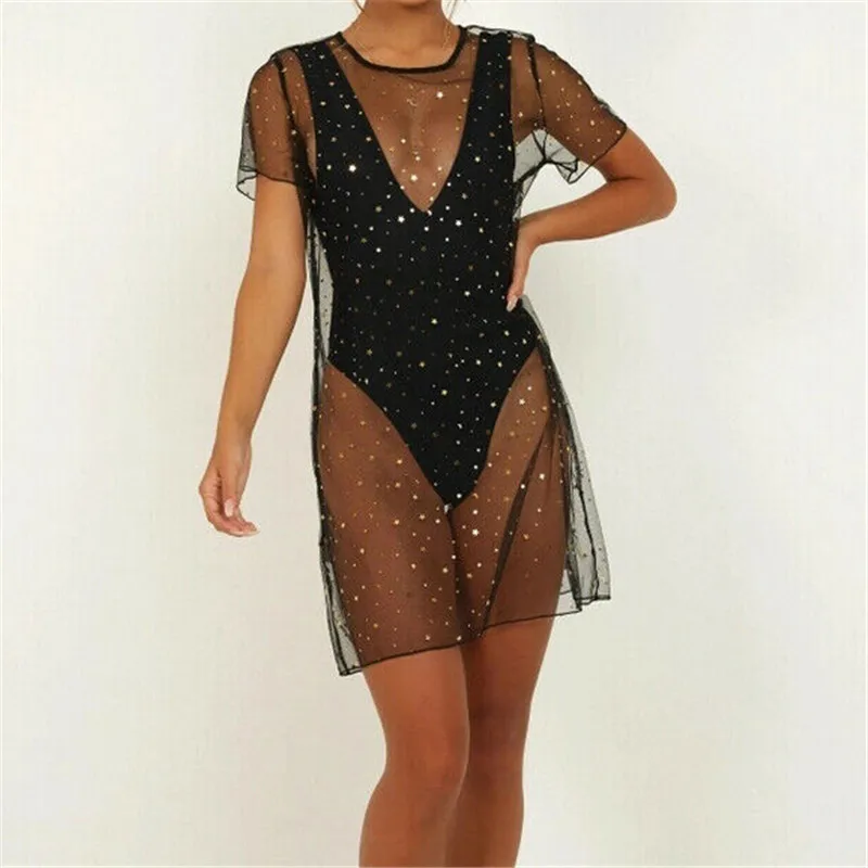 black sequin beach cover up