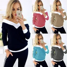 Europe and the America cross-border Fashion women's loose long-sleeved V-neck off-the-shoulder Shirt T-shirt off the shoulder criss cross striped t shirt