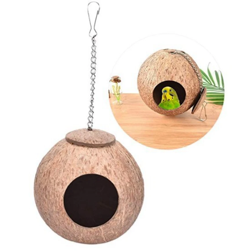 Попугай гамак кокосовые ракушки Птичье гнездо качающаяся игрушка Budgie Cockatiel кровать пещера клетка Pet игрушка с Висячие шнурки попугай - Цвет: Smooth