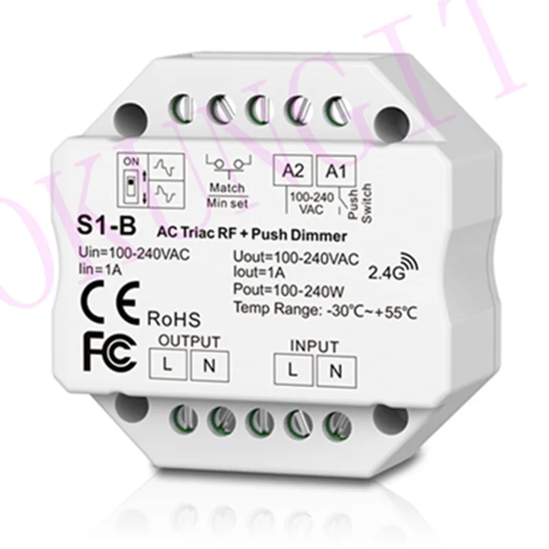 Диммер фазовый 1CH * 1A RF + Push AC стандарт управления диммером контроллер диммера Led
