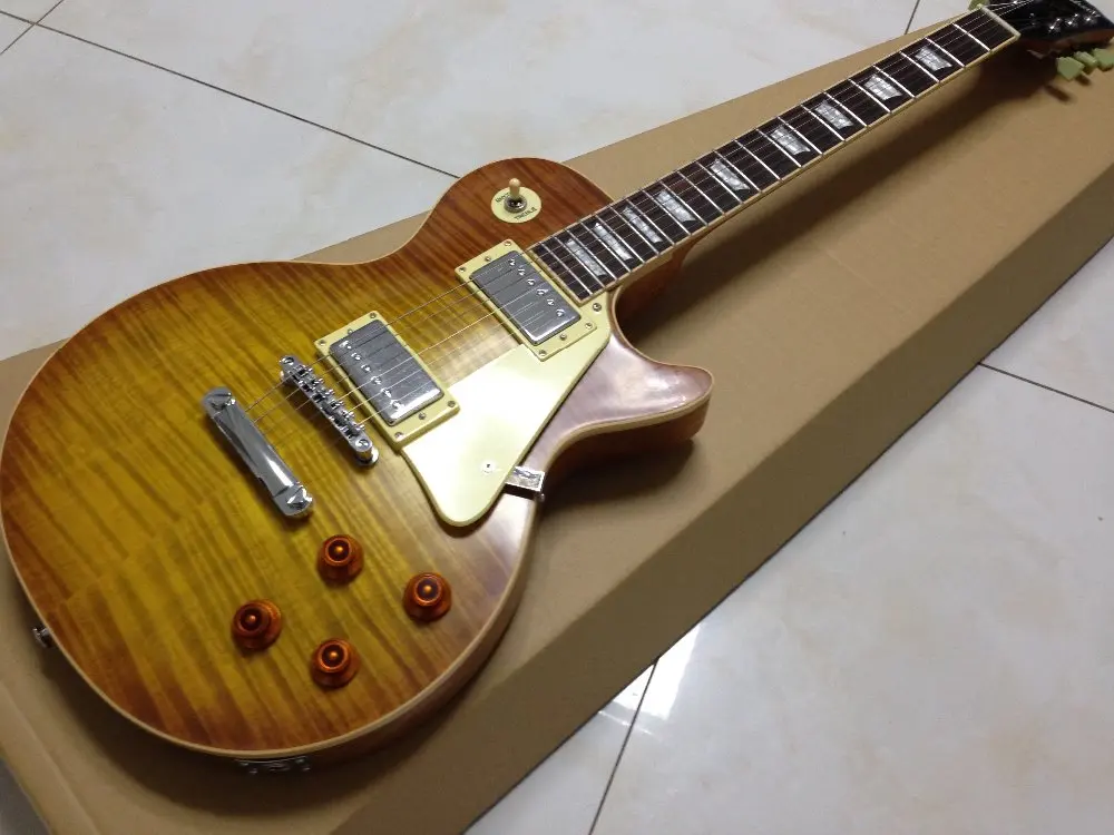 

Free shipping cost 1959 LP standard electric guitar with solid maple top half matt finish