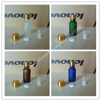 

20ml frosted clear/green/brown/blue glass bottle with shiny gold aluminum screw cap(lines),essential oil bottle.