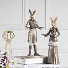 Vintage Home Decor Rabbit Figurines Desk Decorative Animal Resin Cute Miniature Figurines Creative Wedding Gift