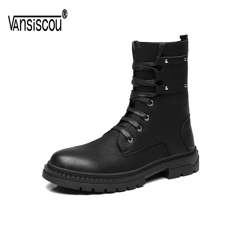 

VANSISCOU Men Motocycle Boots Shoe Autumn Short Snow Army Ankle Men Boots Microfiber Quality Wear-resistant Male Military Boots