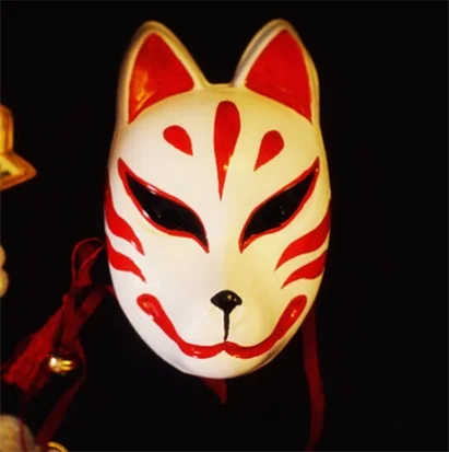 Маска на все лицо, ручная роспись, японская лиса, ПВХ, красная, китсун, косплей, маска для вечеринки, Хэллоуин - Цвет: 7