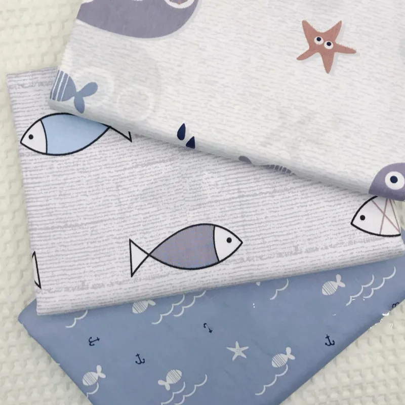 Рыбы хлопчатобумажный с рисунком Ткань хлопковая ткань по полметра DIY Детская одежда ткани сделать постельные принадлежности одеяло украшения дома