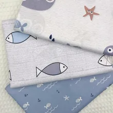 Рыбы хлопчатобумажный с рисунком Ткань хлопковая ткань по полметра DIY Детская одежда ткани сделать постельные принадлежности одеяло украшения дома