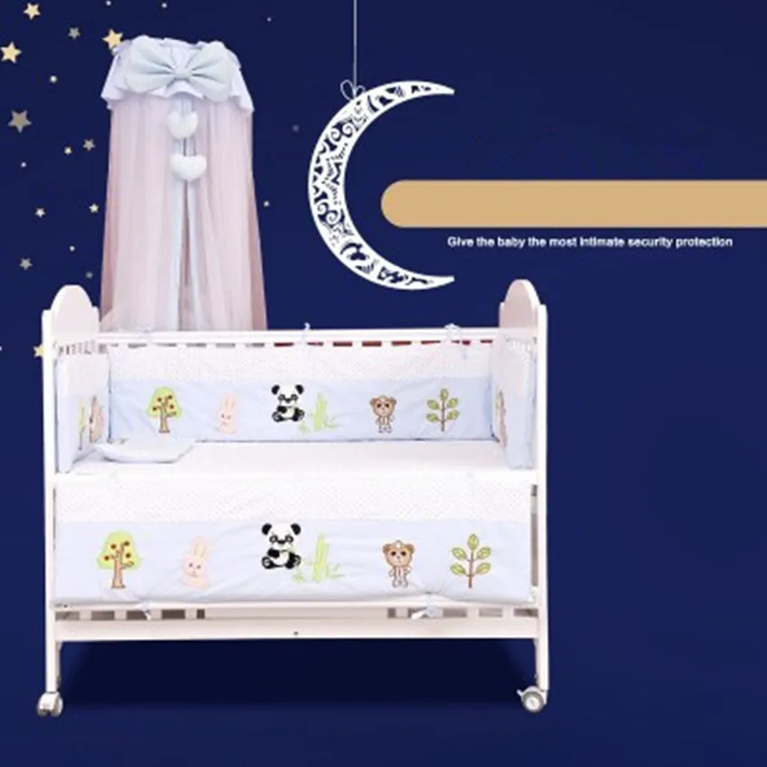 

5Pcs Cotton Breathable Embroide Baby Crib Cot Bumper Collision Protector Newborn Bed Surrounded By Safety Rails Bedding Supplies