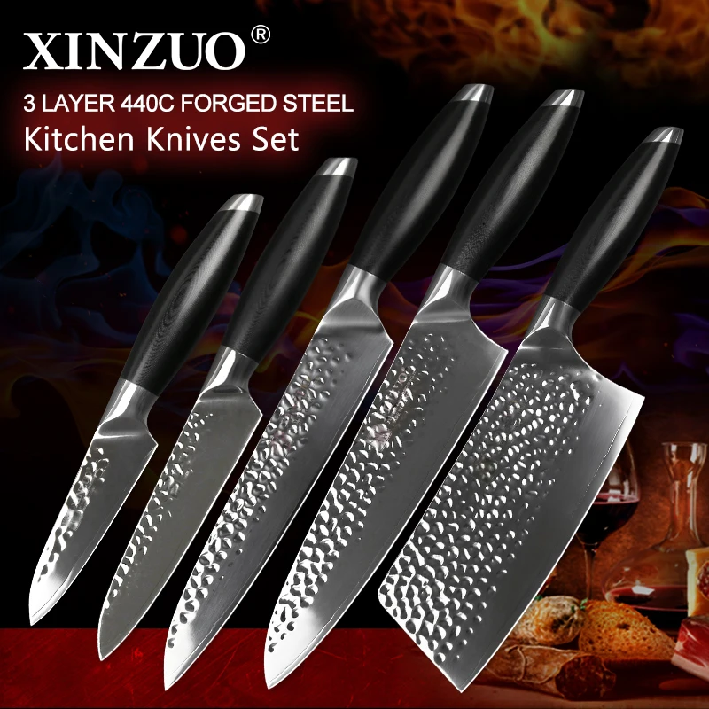 

XINZUO Newest 5 PCS Kitchen Chef Knives Set High Carbon Stainless Steel Chef Cleaver Slicing Fruit Utility Knife Kitchen Tools