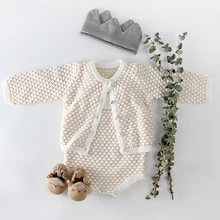 Одежда для маленьких девочек; осенний детский вязаный комбинезон; комплект для новорожденных; кардиган для маленьких девочек; свитер для мальчиков; Детский комбинезон хлопок для девочек