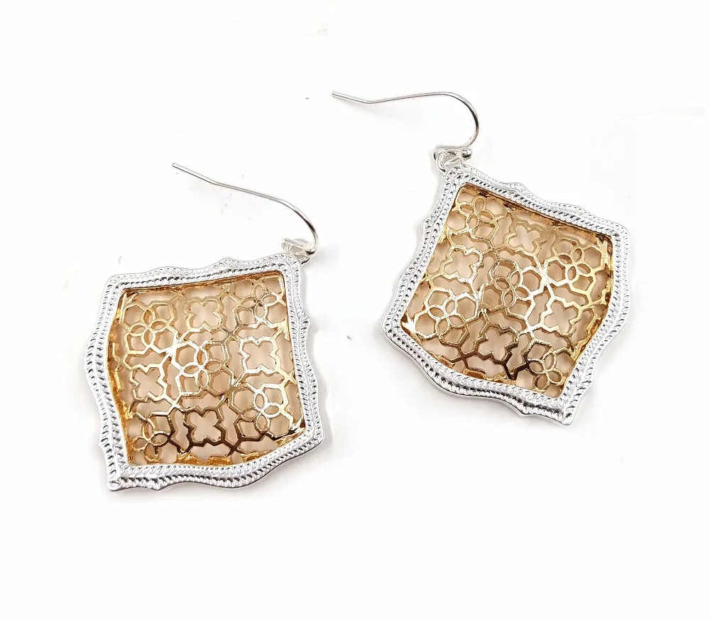 

New Fashion Hollow Out Square Filigree Water Drop Earrings For Women