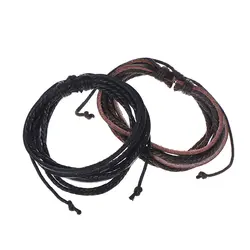 Мужские кожаные браслеты 19 см черный коричневый плетеный Канат модный браслет мужские ювелирные изделия