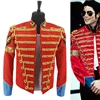 Rare Fashion Retro Punk MJ Michael Jackson Red Military Army Royal Retro England Style Men's Threading Jacket 1980S 1